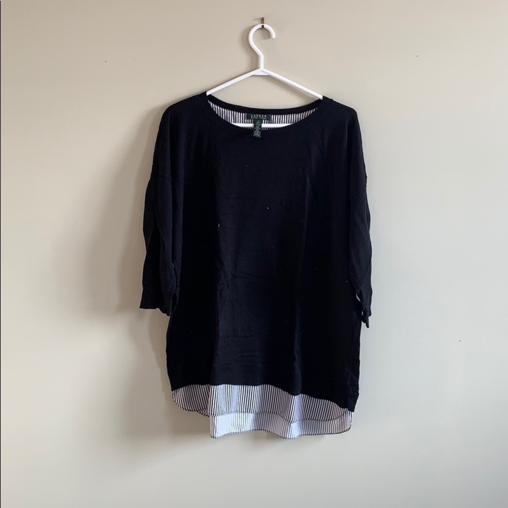 Ralph Lauren 3/4 sleeve black sweater with stripes